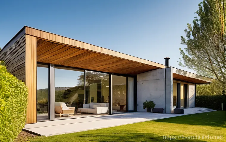 건축가가 알아야 할 에너지 절약 설계 - **A modern, bioclimatic single-family home in the French countryside.**
    An architectural photogr...