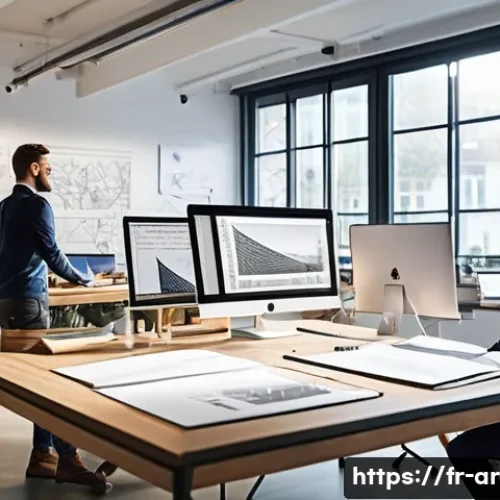 건축가의 하루 일과 공유 - **Prompt:** A dynamic, wide shot of a bright and modern architectural studio in an urban French sett...