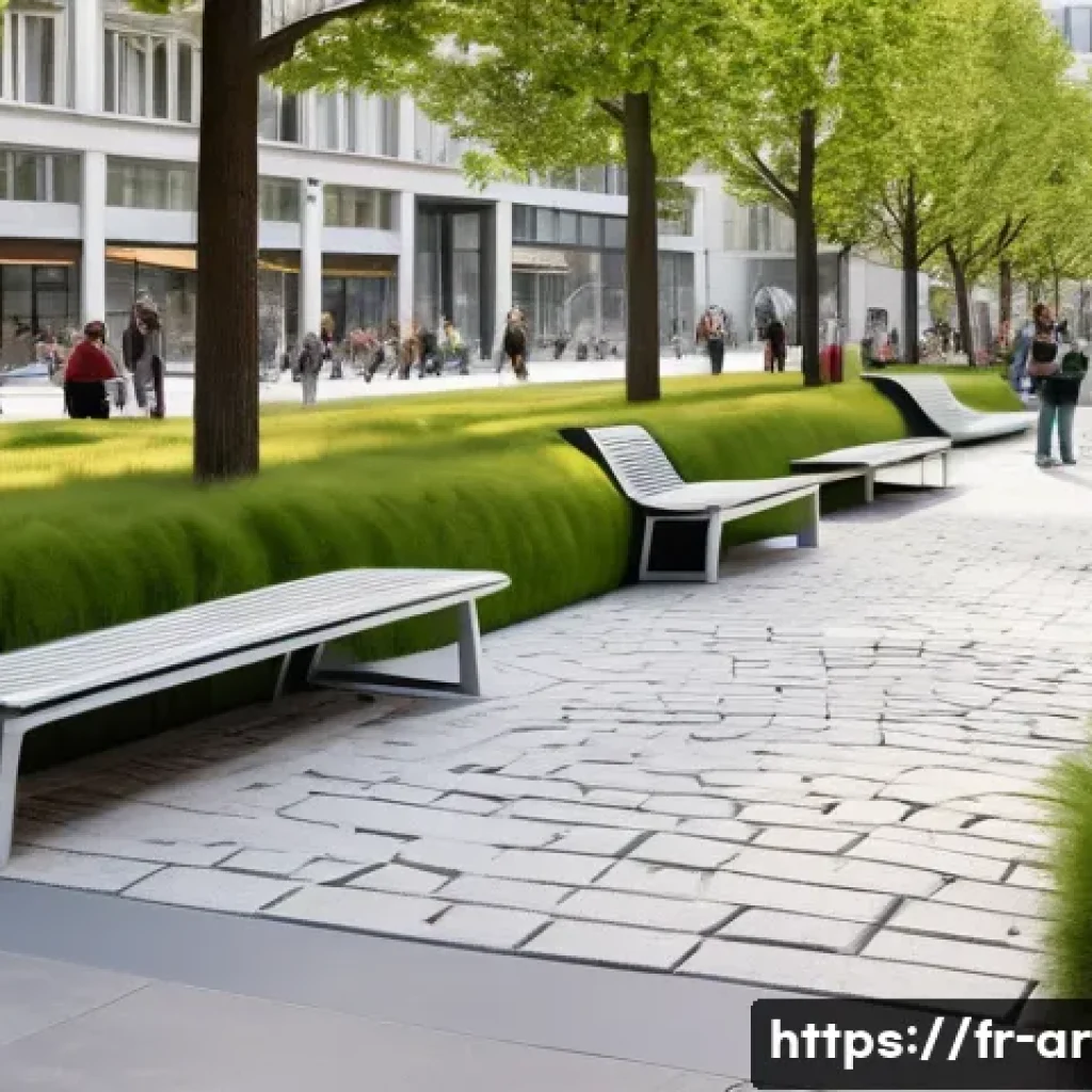 건축 설계와 공공공간 디자인 사례 - A vibrant Parisian multifunctional public square during a sunny day, featuring modular urban furnitu...