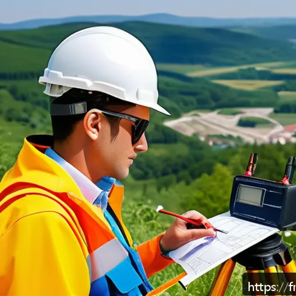 건축 설계 도면 작성 사례 - A professional architect on a sunny construction site, using a laser distance meter and a measuring ...