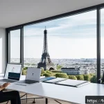 Home 19 건축 실무에서의 비즈니스 개발 사례 - A modern architectural office in Paris with a diverse team of architects collaborating around a larg...